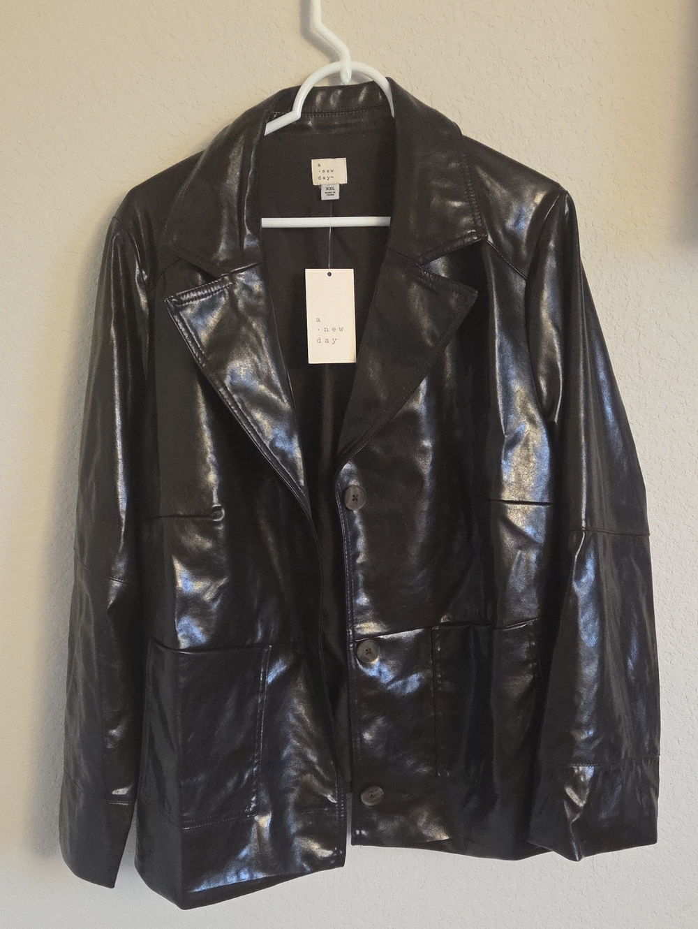 NWT A New Day Faux Leather Blazer Jacket Black XXL Plus Size